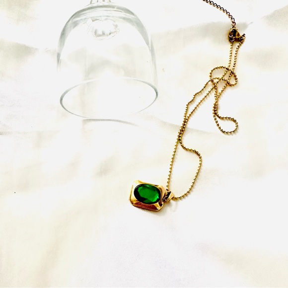 18k Gold plated Emeral beads Necklace - Picture 1 of 8